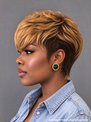 13x4 lace front pixie cut wig quick weave honey highlight 100% Human Hair