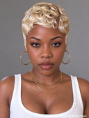 Full lace Pixie cut Wig blonde finger wave side part 100% Human Hair