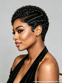Lace front 13x4 pixie wig black finger wave