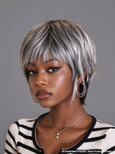 Machine Made Silver Salt And Pepper Grey pixie cut wig glueless wig100% Human Hair