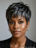 Salt and pepper Glueless Wig pixie  straight