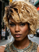 Lace front 13x6 wig Pixie wig honey quick weave 100% Human Hair