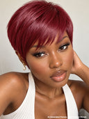 Buy 1 Get 1 Free pixie wig machine made blonde & burgundy 100% Human Hair