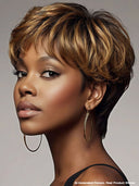 Glueless Wig pixie cut brown with honey highlight 100% Human Hair
