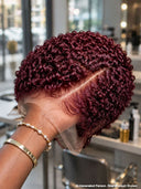 Lace front 13x6 pixie cut  burgundy curly wave wig