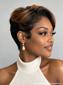 Full lace pixie wig Quick weave brown highlight