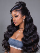 Pre-styled Updo 26 inch 13x4 Lace Front Wig Natural Black body wave 100% Human Hair