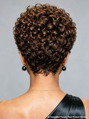 Pixie wig brown curly wave machine made