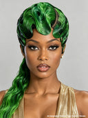 Wig mullet machine made green highlight water wave 100% Human Hair