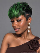 Full lace Pixie cut Wig green highlight straight 100% Human Hair