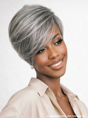 Glueless Wig Silver Salt And Pepper Grey Straight Machine Made 100% Human Hair
