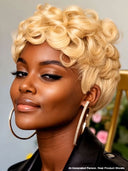 Ready to go black pixie cut wig blonde finger wave 100% Human Hair