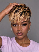 Pixie wig straight machine made ready to go honey 100% Human Hair