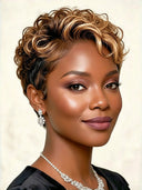 Lace front 13x4 Pixie wig honey highlight quick weave