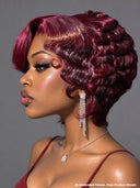 Pixie wig Lace front 13x4 wig burgundy finger wave 100% Human Hair