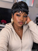 Great Deal Buy 1 Get 1 Free machine made pixie wig straight & 13x4 lace finger wave brown 100% Human Hair