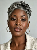 Lace closure 7x5 Wig salt and pepper pixie cut wig 100% Human Hair