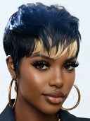 Glueless Wig blonde highlight pixie cut 100% Human Hair