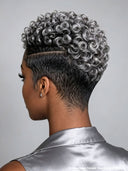 Lace closure 7x5 wig Pixie Cut Salt and Pepper for black woman