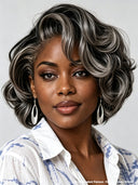 Lace closure 7x5 Wig bob salt and pepper 100% Human Hair