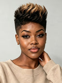 Full lace wig pixie honey highlight for black woman