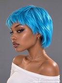 Glueless wig blue-green pixie cut wig cute straight 100% Human Hair