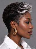 Lace front Wig pixie silver highlight 100% Human Hair