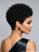 Gluelesse wig Pixie black machine made curly wave