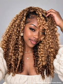 Half wig Hair extensions Machine made honey highlight deep wave 18 inch  With Draw-string Beginner Friendly( NOT A WIG)