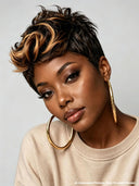 Lace front 13x4 Pixie wig quick weave honey highlight for black women