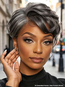 Lace wig 13x4 salt and pepper pixie quick weave side part 100% Human Hair