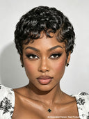 13x4 lace front pixie black quick wavy finger wave 100% Human Hair