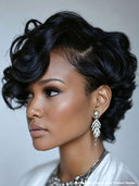 Lace front 13x4 Pixie wig quick weave black 100% Human Hair