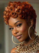 Ready to go pixie cut wig finger wave orange