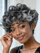 Machine Made Silver Salt And Pepper Grey pixie wig 100% Human Hair