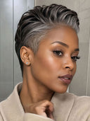 Salt and pepper ready to go lace closure 7x5 pixie straight for black woman