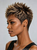 Pixie Cut wig Spiky Pixie Wig Highlight Straight 13x4 Lace 100% Human Hair