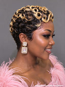 Machine Made finger wave pixie wig highlight 100% Human Hair