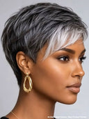 Special Machine made pixie cut wig Silver Gray 100% Human Hair