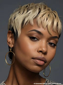 Glueless Wig pixie cut machine made honey highlight 100% Human Hair
