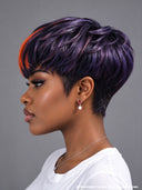 Ready to go orange highlight Glueless wig pixie 100% Human Hair