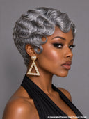 Machine Made Silver Salt And Pepper Grey pixie cut wig 100% Human Hair