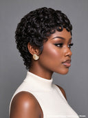 Machine Made finger wave pixie wig chioma black 100% Human Hair