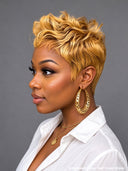 Glueless wig honey pixie cut wig cute quick weave 100% Human Hair