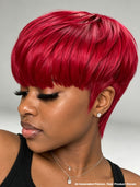 Machine Made straight pixie cut wig rouge Glueless wig 100% Human Hair