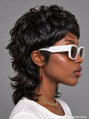 Wig black quick weave mullet wig machine made 100% Human Hair