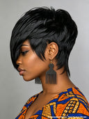 Easy to go machine made black pixie cut wig 100% Human Hair
