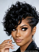 Full lace wig pixie quick weave side part 100% Human Hair