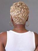 Full lace Pixie cut Wig blonde finger wave side part 100% Human Hair