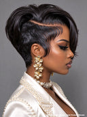 Full lace Pixie Wig Natural Black straight 100% Human Hair